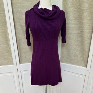 Take Out Purple Mini Sweater Dress Cowl Neck Eggplant Sweater Dress Winter Dress